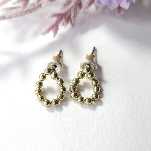 Unique Gold Tone Bead Chain Link Circle Dangle Earrings